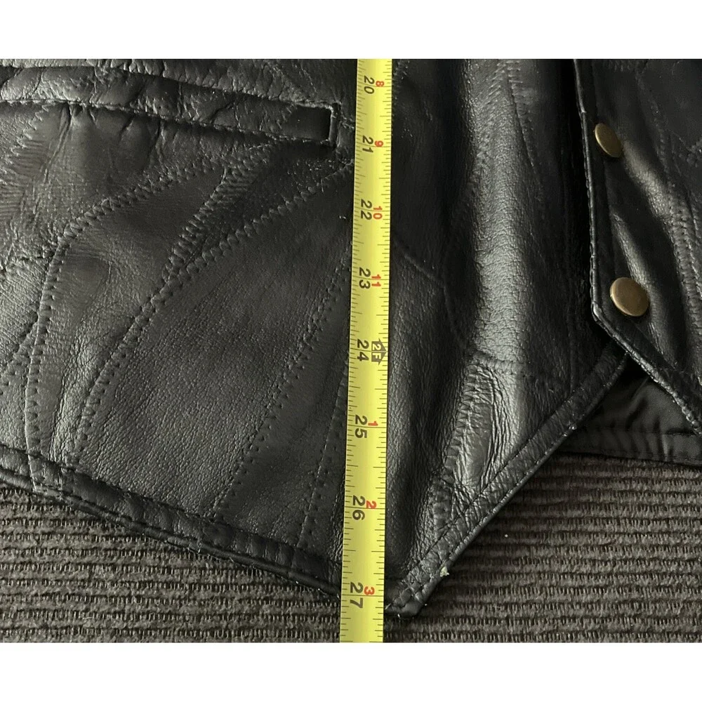 Vtg Italian Stone Design Genuine Leather Vest Black Patchwork Biker Western XXXL - Picture 8 of 8